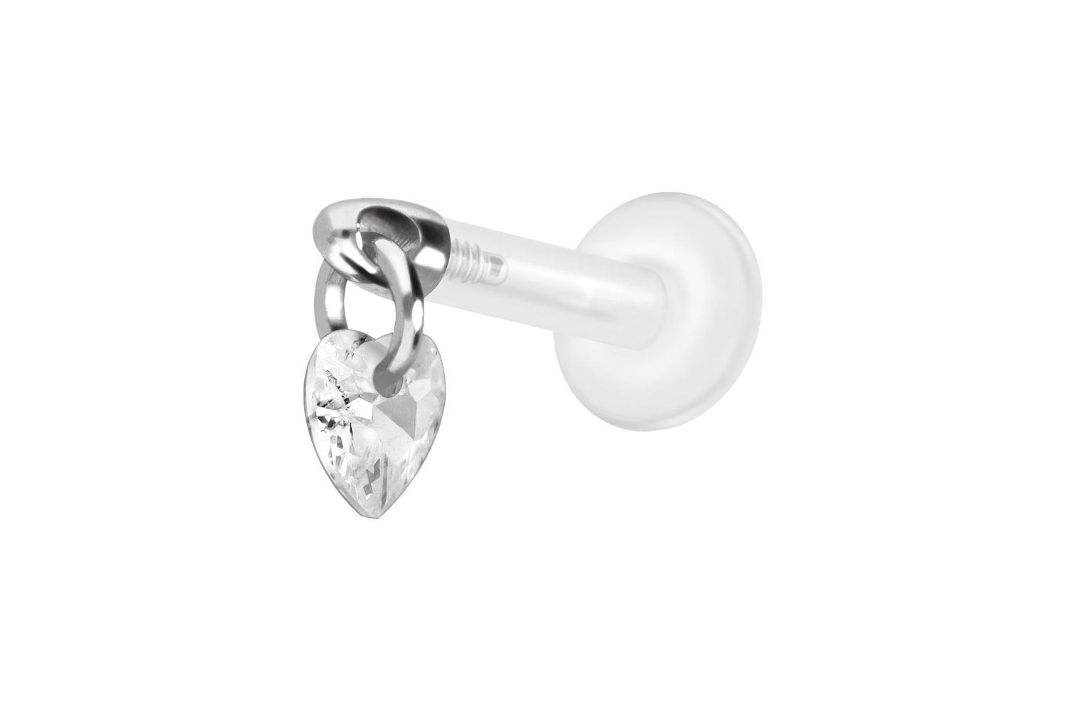 PTFE Labret Piercing mit Innengewinde + Titan-Aufsatz KRISTALLHERZ